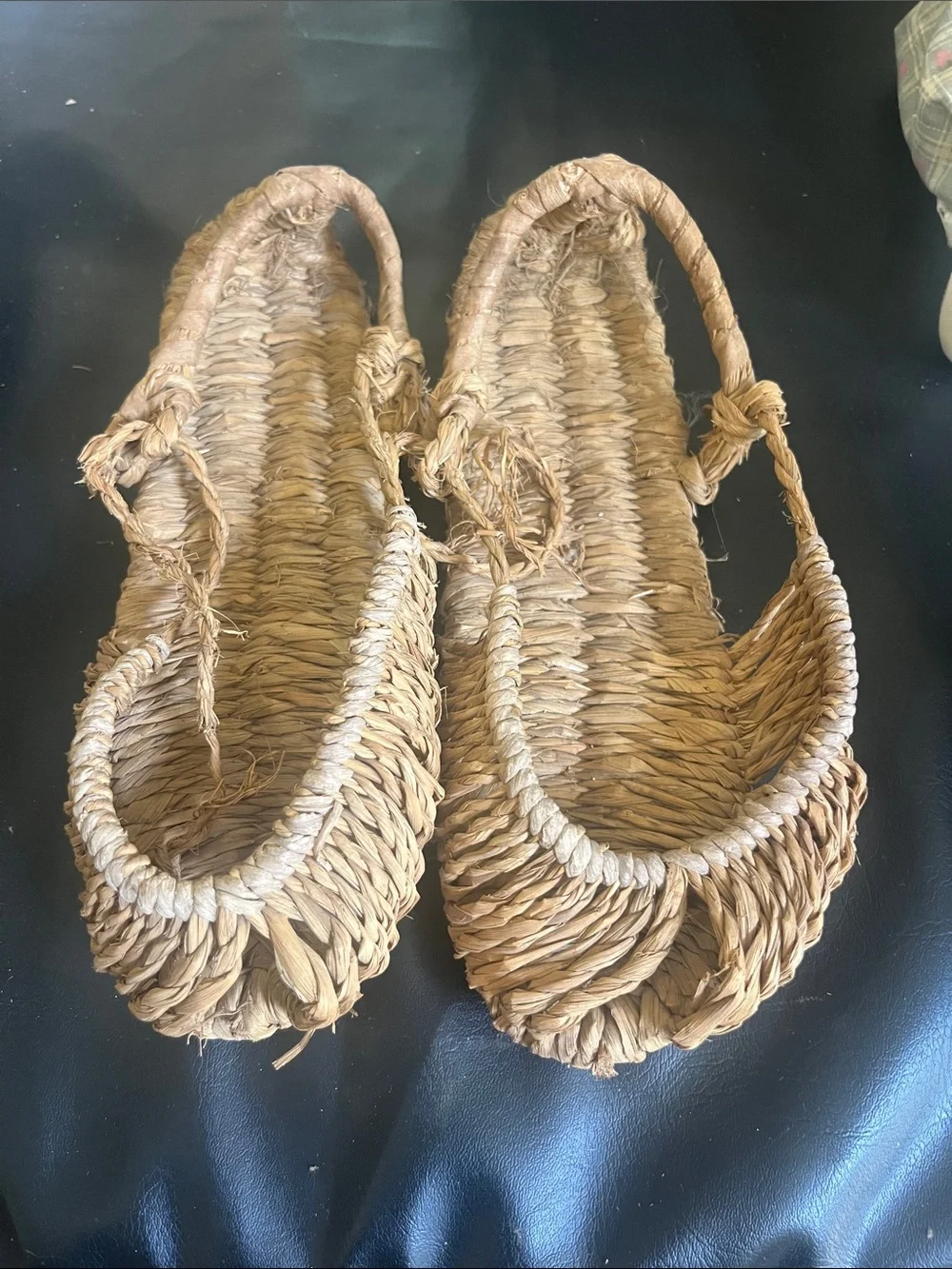 Vintage Handwoven Natural Straw Slingback Flats for Women